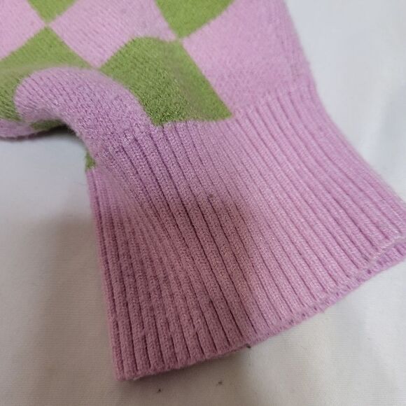KAWAII pink and green checkered oversized zip up cardigan sweater M - Picture 5 of 7